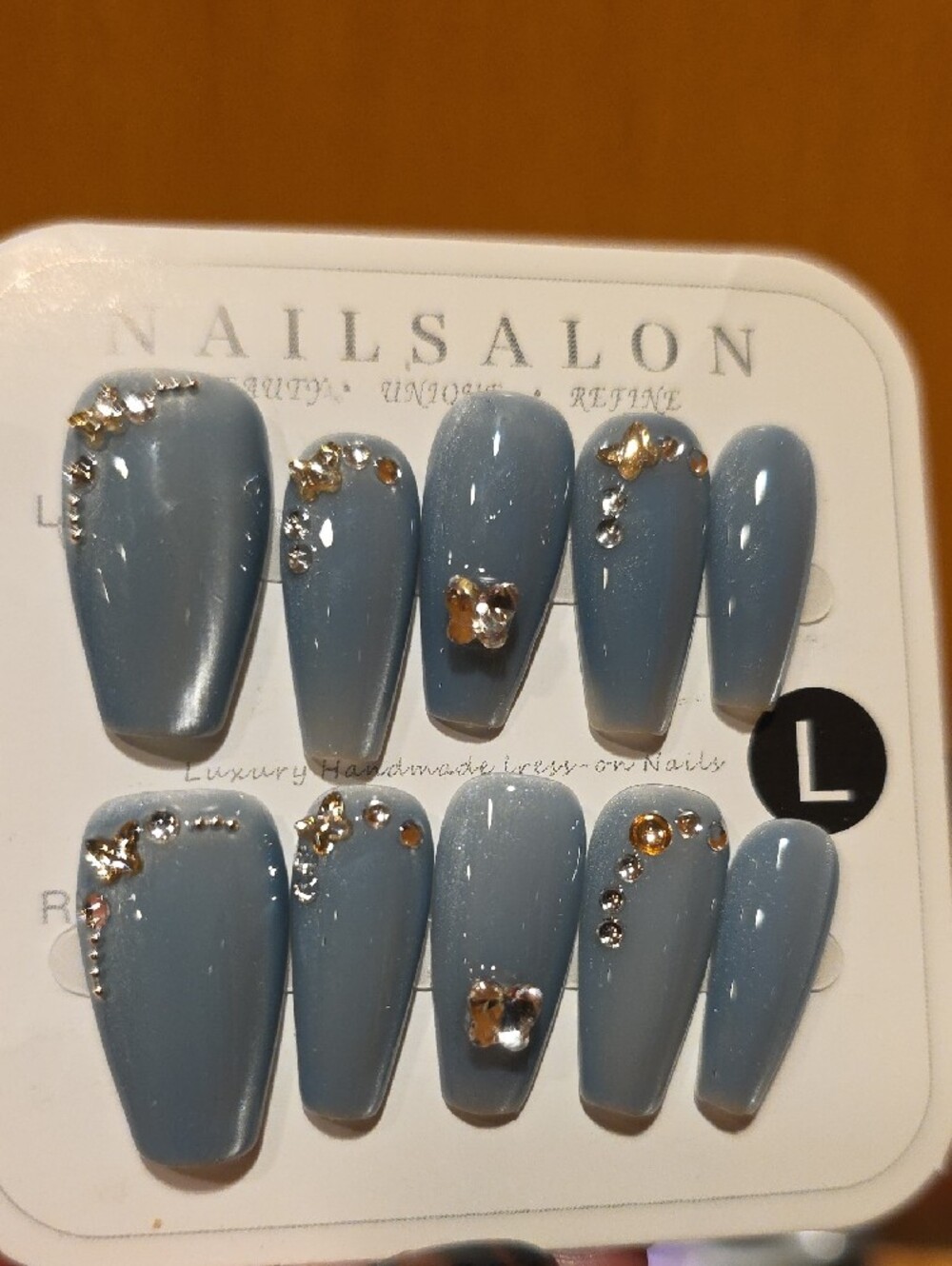 Handmade Blue Rhinestone Press-On Nail Set - Picture 6 of 7